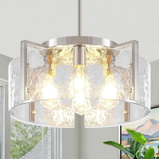 Main image of Modern Brushed Nickel Dining Room Light Fixture 4 Lights Chandeliers