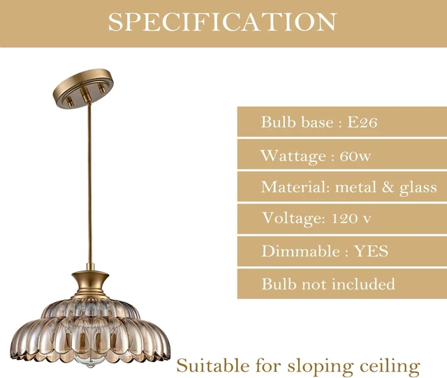 Alt view image 4 of 6 - HYDELITE Vintage Amber Glass Pendant Light with Adjustable Hanging Cord