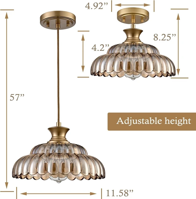 Alt view image 3 of 6 - HYDELITE Vintage Amber Glass Pendant Light with Adjustable Hanging Cord