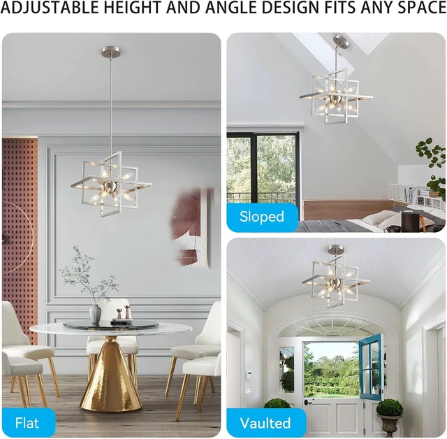Alt view image 5 of 7 - XINGQI 15 Modern Chandelier 8-Light Brushed Nickel Geometric Pendant Lighting Farmhouse Ceiling Light Fixtures for Dining Room Living Room Kitchen Island Bedroom Hallway