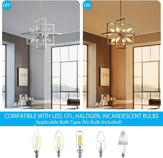 Alt view image 4 of 7 - XINGQI 15 Modern Chandelier 8-Light Brushed Nickel Geometric Pendant Lighting Farmhouse Ceiling Light Fixtures for Dining Room Living Room Kitchen Island Bedroom Hallway