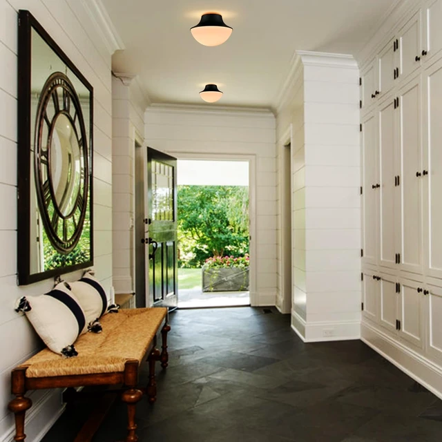 Alt view image 3 of 7 - Modern Industrial Semi-Flush Ceiling Light, Matte Black