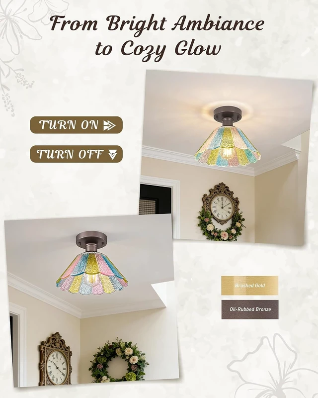 Alt view image 4 of 7 - HWH Rustic Ceiling Lighting Fixture, Close to Ceiling Lamp, 5HJX110F ORB-C