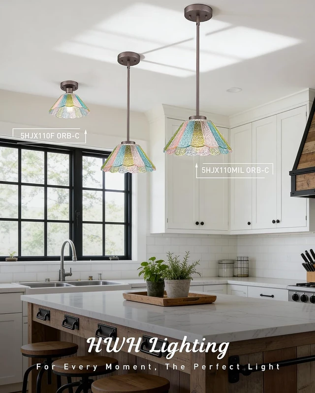 Alt view image 6 of 7 - HWH Rustic Ceiling Lighting Fixture, Close to Ceiling Lamp, 5HJX110F ORB-C
