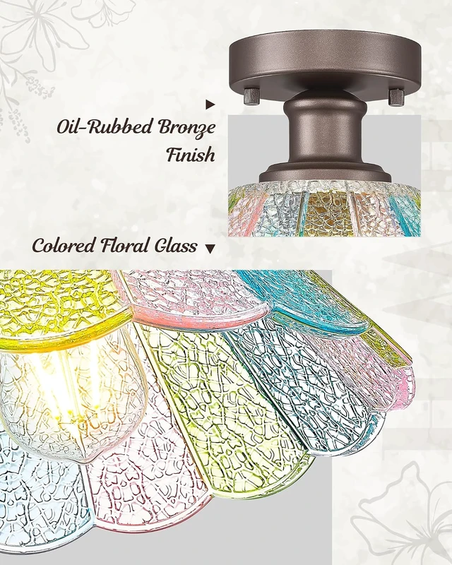 Alt view image 3 of 7 - HWH Rustic Ceiling Lighting Fixture, Close to Ceiling Lamp, 5HJX110F ORB-C