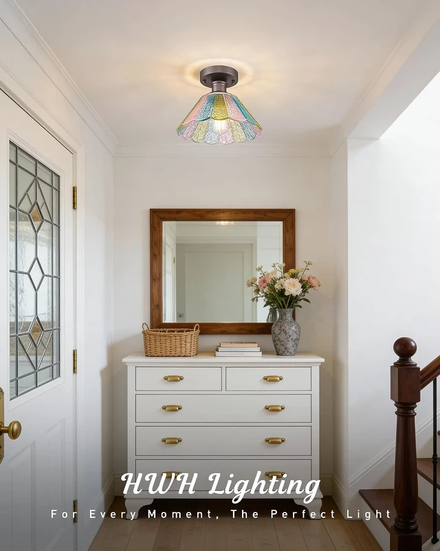 Alt view image 5 of 7 - HWH Rustic Ceiling Lighting Fixture, Close to Ceiling Lamp, 5HJX110F ORB-C