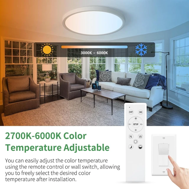 Alt view image 2 of 7 - 20 Inch Large LED Ceiling Light with Remote,Dimmable,2700-6000K,40W,4000LM