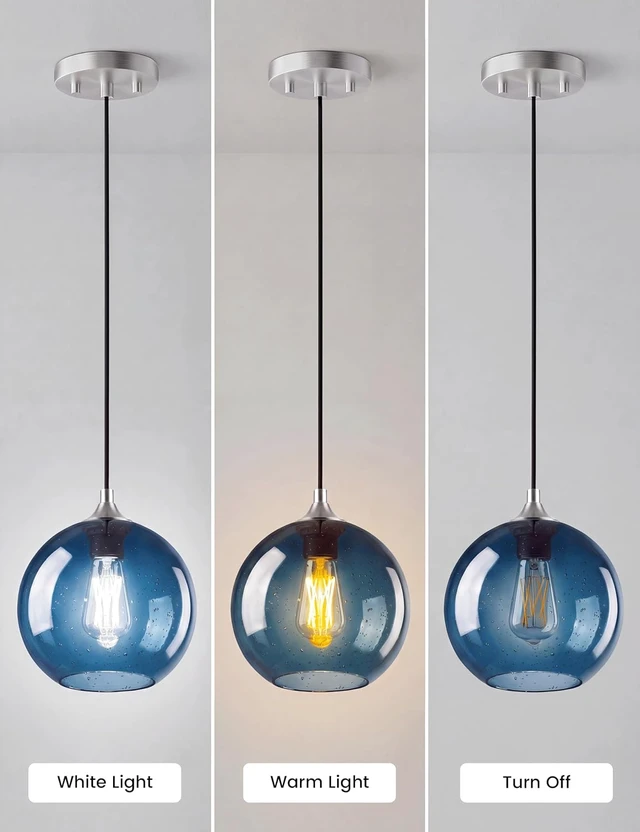 Alt view image 7 of 7 - NIORSUN Pendant Lights Kitchen Island 3 Pack, Blue Glass Pendant Light Fixtures with Clear Globe Shade, Adjustable Height Design, Modern Kitchen Island Lighting for Dining Room, Bedroom (7.87in)