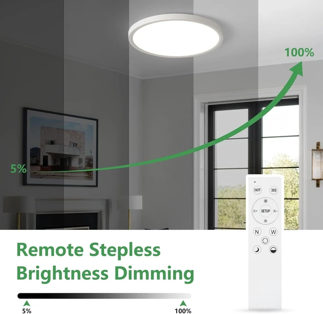 Alt view image 3 of 7 - 20 Inch Large LED Ceiling Light with Remote,Dimmable,2700-6000K,40W,4000LM