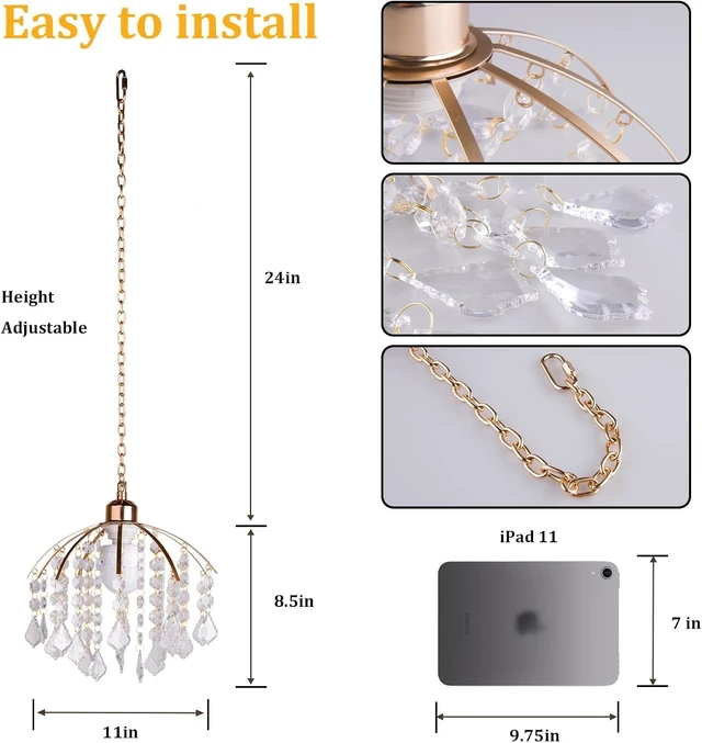 Alt view image 5 of 7 - 2 Pack Battery Operated Chandeliers, Small Crystal Chandelier with 5000mAh RGB Dimmable Lamp, No Wiring Rechargeable Pendant Ceiling Light with Remote for Bedroom Indoor, Covered Outdoor Patio Porch