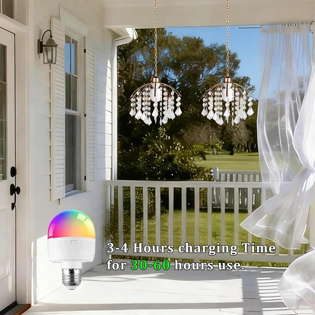 Alt view image 7 of 7 - 2 Pack Battery Operated Chandeliers, Small Crystal Chandelier with 5000mAh RGB Dimmable Lamp, No Wiring Rechargeable Pendant Ceiling Light with Remote for Bedroom Indoor, Covered Outdoor Patio Porch