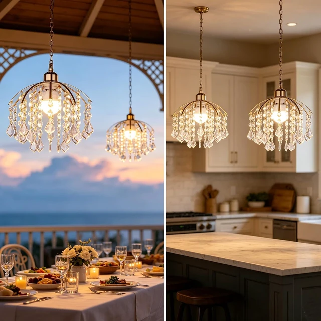 Alt view image 2 of 7 - 2 Pack Battery Operated Chandeliers, Small Crystal Chandelier with 5000mAh RGB Dimmable Lamp, No Wiring Rechargeable Pendant Ceiling Light with Remote for Bedroom Indoor, Covered Outdoor Patio Porch