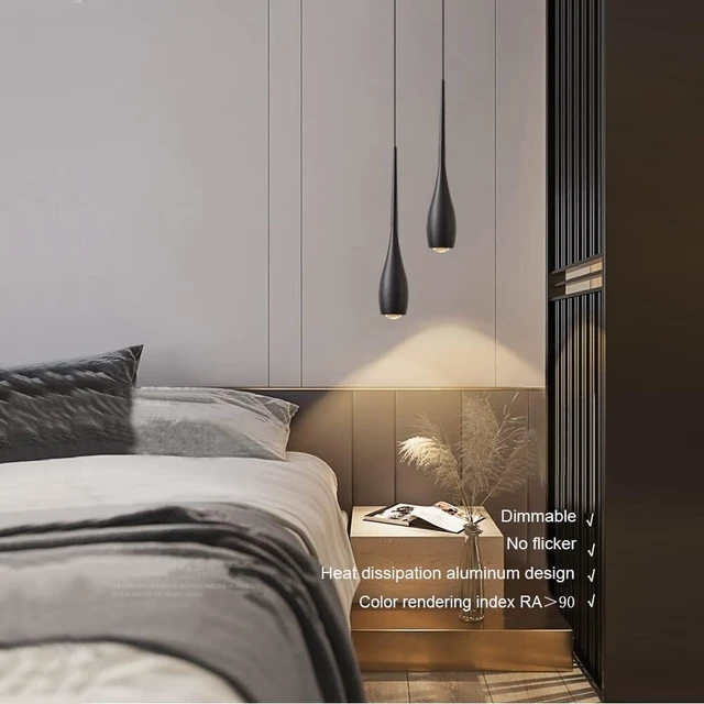 Alt view image 2 of 7 - Black Pendant Lights Kitchen Island, Modern LED Pendant Light Fixtures, Small Mini Pendant Lighting Dimmable Hanging for Bathroom, Bar, Dining Room, Bedroom2-Pack