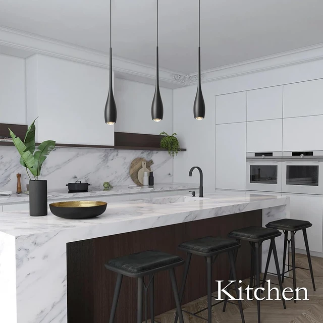Alt view image 3 of 7 - Black Pendant Lights Kitchen Island, Modern LED Pendant Light Fixtures, Small Mini Pendant Lighting Dimmable Hanging for Bathroom, Bar, Dining Room, Bedroom2-Pack