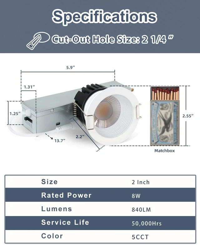 Alt view image 2 of 7 - Aosclex 12 Pack 2'' White 5CCT Anti-Glare Canless LED Recessed Downlight