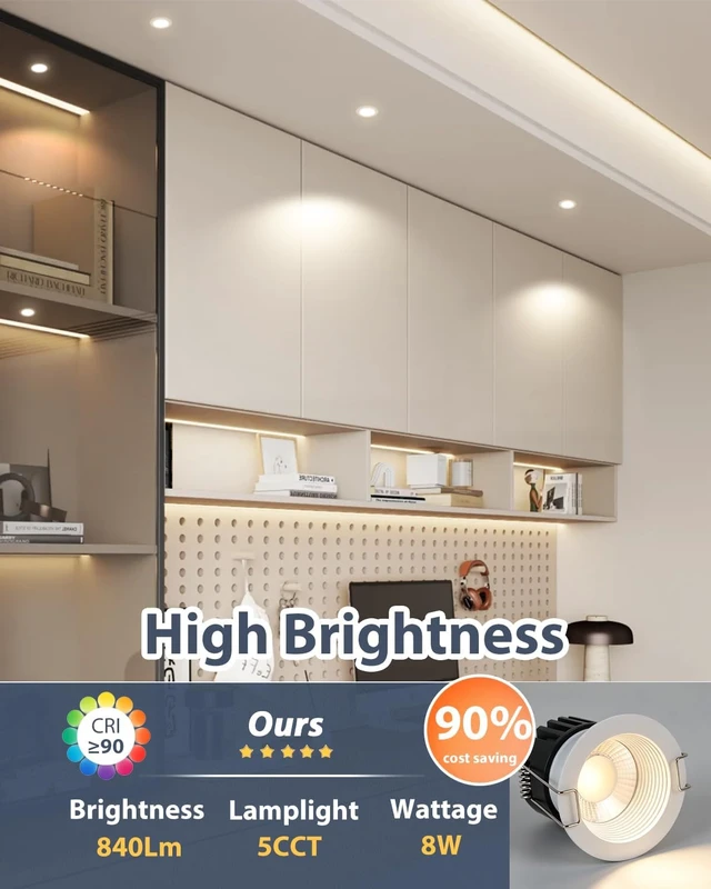 Alt view image 5 of 7 - Aosclex 12 Pack 2'' White 5CCT Anti-Glare Canless LED Recessed Downlight