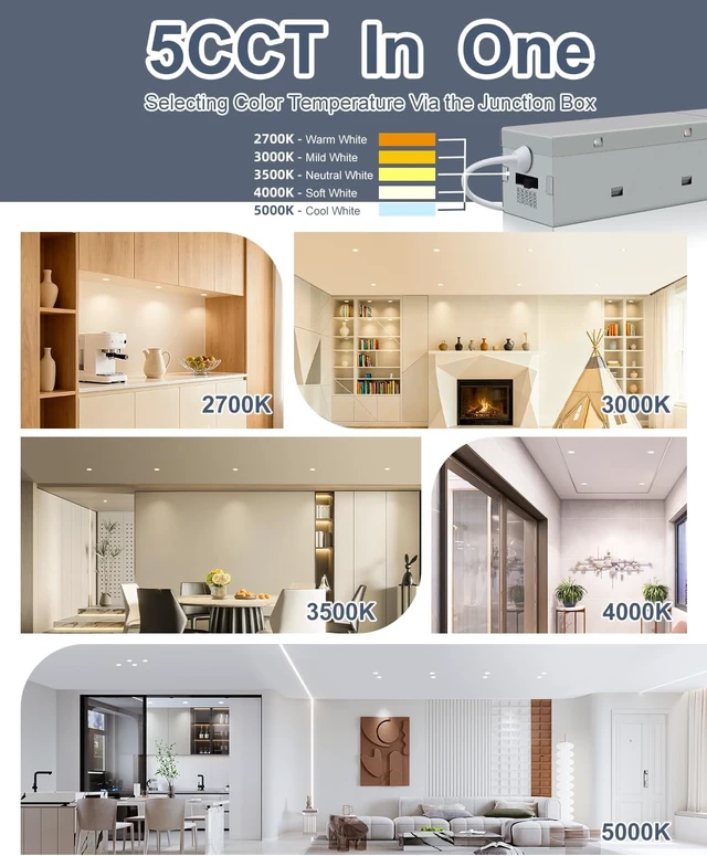 Alt view image 7 of 7 - Aosclex 12 Pack 2'' White 5CCT Anti-Glare Canless LED Recessed Downlight
