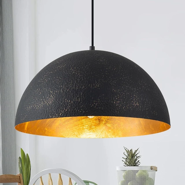 Main image of 15.7" Farmhouse Pendant Light,Black with Gold Grain Industrial Large Dome Light Fixture,Adjustable Vintage Chandelier for Kitchen Island,Dining Room,and Bedroom