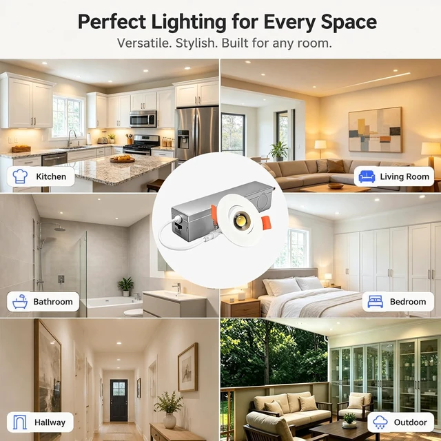Alt view image 6 of 7 - 2 Inch LED Eyeball Gimbal Recessed Light, IP44 Wafer 5CCT 6 Pack