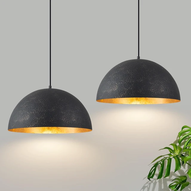 Alt view image 5 of 7 - 15.7" Farmhouse Pendant Light,Black with Gold Grain Industrial Large Dome Light Fixture,Adjustable Vintage Chandelier for Kitchen Island,Dining Room,and Bedroom