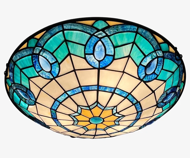 Main image of ARTZONE Tiffany Ceiling Lights, Stained Glass Ceiling Light 3-Lights 16 Inch Tiffany Flush Mount Ceiling Light for Bedroom Dining Living Room Entryway Foyer