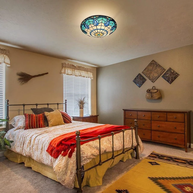 Alt view image 4 of 7 - ARTZONE Tiffany Ceiling Lights, Stained Glass Ceiling Light 3-Lights 16 Inch Tiffany Flush Mount Ceiling Light for Bedroom Dining Living Room Entryway Foyer