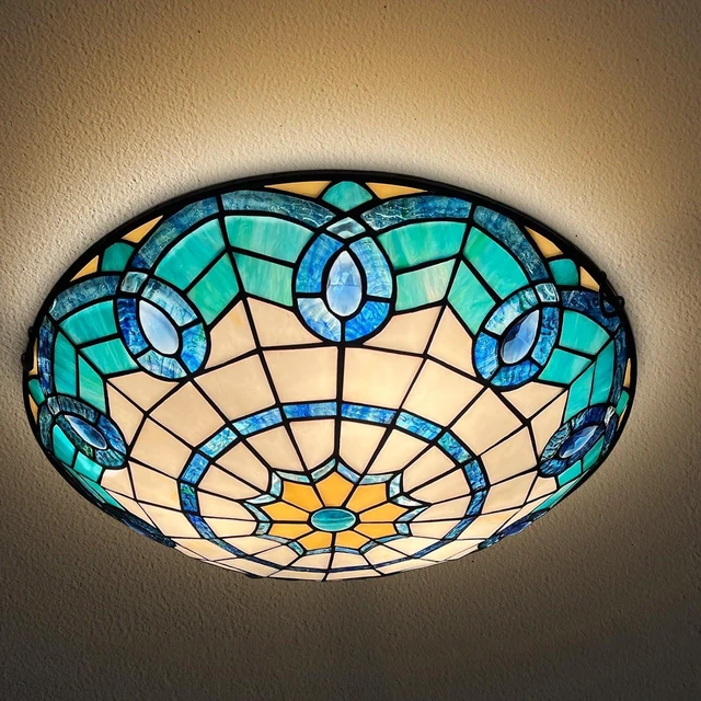 Alt view image 3 of 7 - ARTZONE Tiffany Ceiling Lights, Stained Glass Ceiling Light 3-Lights 16 Inch Tiffany Flush Mount Ceiling Light for Bedroom Dining Living Room Entryway Foyer