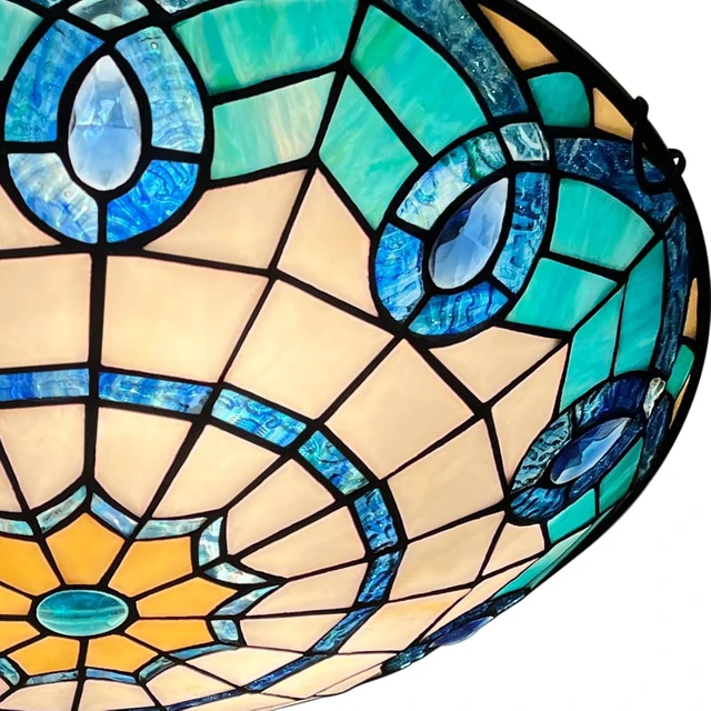 Alt view image 2 of 7 - ARTZONE Tiffany Ceiling Lights, Stained Glass Ceiling Light 3-Lights 16 Inch Tiffany Flush Mount Ceiling Light for Bedroom Dining Living Room Entryway Foyer