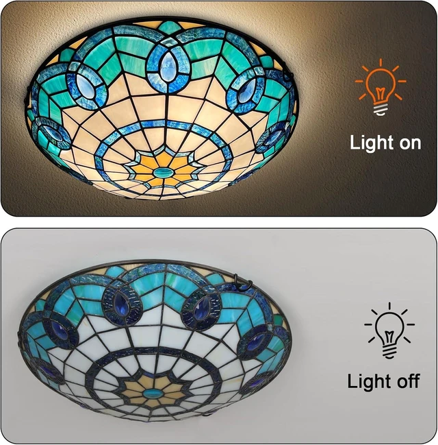 Alt view image 7 of 7 - ARTZONE Tiffany Ceiling Lights, Stained Glass Ceiling Light 3-Lights 16 Inch Tiffany Flush Mount Ceiling Light for Bedroom Dining Living Room Entryway Foyer