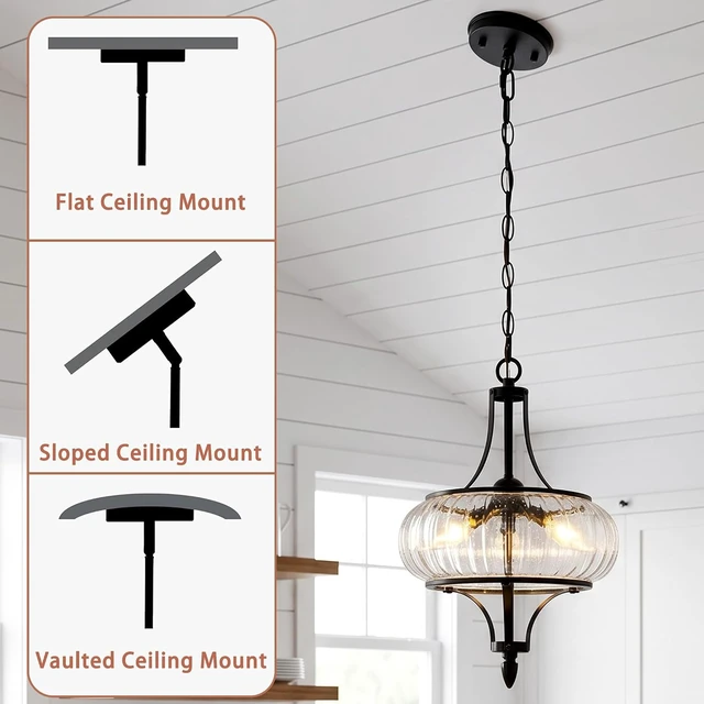 Alt view image 4 of 7 - 11.8" Black Pendant Lights Kitchen Island,Hanging Lighting Fixture
