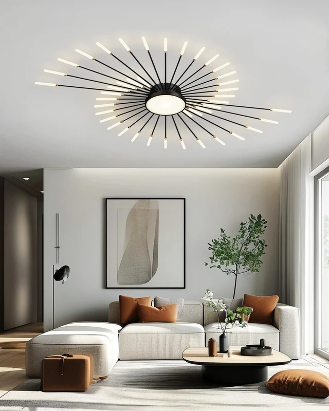 Alt view image 2 of 7 - Ceiling Light Modern LED Ceiling Lamps,Flower Shape Ceiling Lights,Flush Mount Chandelier,Metal Acrylic Ceiling Lamps,Living Room Light Fixtures Ceiling for Bedroom,Dining Room(Black, 42+1 Heads)