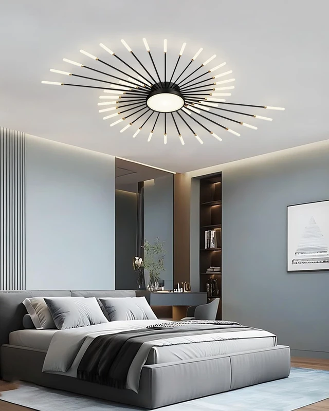 Alt view image 4 of 7 - Ceiling Light Modern LED Ceiling Lamps,Flower Shape Ceiling Lights,Flush Mount Chandelier,Metal Acrylic Ceiling Lamps,Living Room Light Fixtures Ceiling for Bedroom,Dining Room(Black, 42+1 Heads)