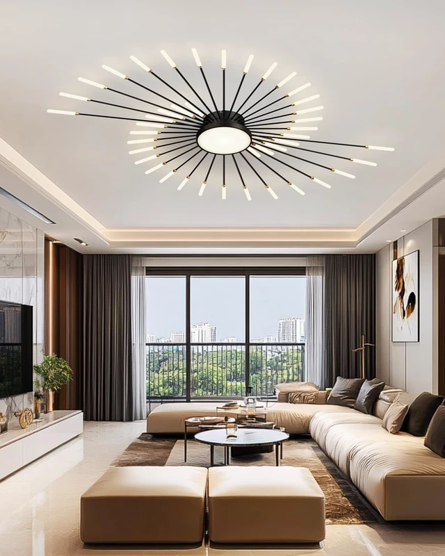 Alt view image 3 of 7 - Ceiling Light Modern LED Ceiling Lamps,Flower Shape Ceiling Lights,Flush Mount Chandelier,Metal Acrylic Ceiling Lamps,Living Room Light Fixtures Ceiling for Bedroom,Dining Room(Black, 42+1 Heads)