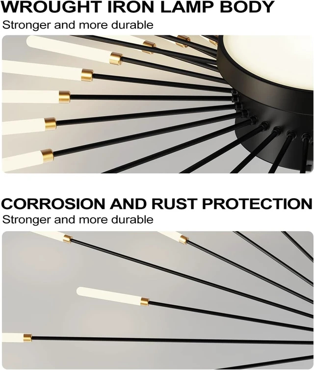 Alt view image 6 of 7 - Ceiling Light Modern LED Ceiling Lamps,Flower Shape Ceiling Lights,Flush Mount Chandelier,Metal Acrylic Ceiling Lamps,Living Room Light Fixtures Ceiling for Bedroom,Dining Room(Black, 42+1 Heads)