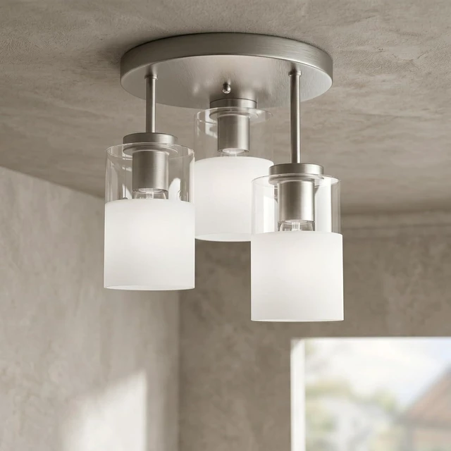 Main image of Maxax 3-Lights Nickel Semi Flush Mount Ceiling Light Fixture, 11.5" Modern Farmhouse Light Fixture with Clear Frosted Glass, E26 Base, for Kitchen, Foyer, Hallway, Entryway, Bedroom, Stairs