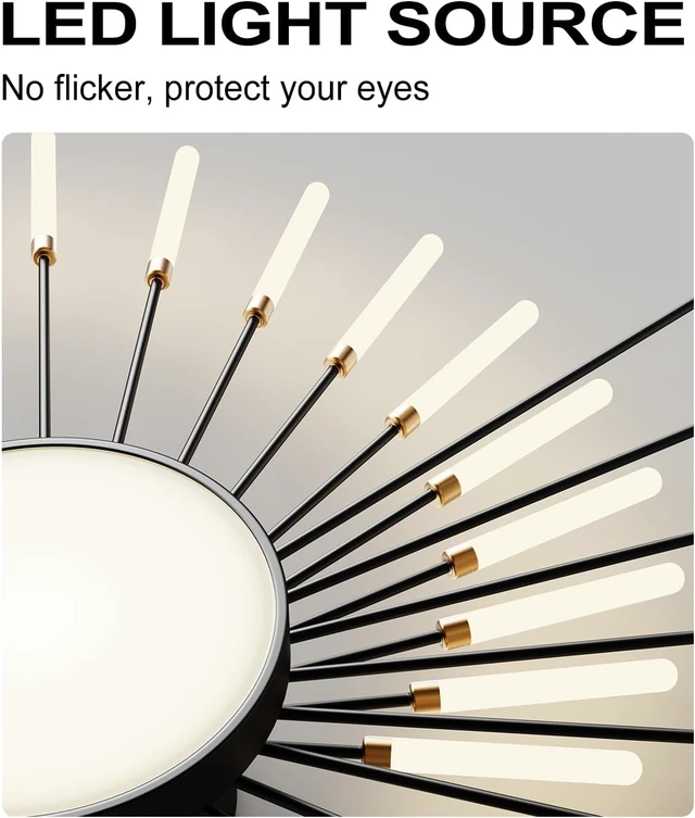Alt view image 7 of 7 - Ceiling Light Modern LED Ceiling Lamps,Flower Shape Ceiling Lights,Flush Mount Chandelier,Metal Acrylic Ceiling Lamps,Living Room Light Fixtures Ceiling for Bedroom,Dining Room(Black, 42+1 Heads)