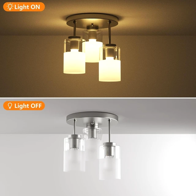 Alt view image 4 of 7 - Maxax 3-Lights Nickel Semi Flush Mount Ceiling Light Fixture, 11.5" Modern Farmhouse Light Fixture with Clear Frosted Glass, E26 Base, for Kitchen, Foyer, Hallway, Entryway, Bedroom, Stairs