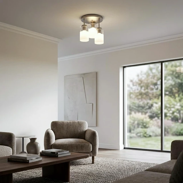 Alt view image 6 of 7 - Maxax 3-Lights Nickel Semi Flush Mount Ceiling Light Fixture, 11.5" Modern Farmhouse Light Fixture with Clear Frosted Glass, E26 Base, for Kitchen, Foyer, Hallway, Entryway, Bedroom, Stairs