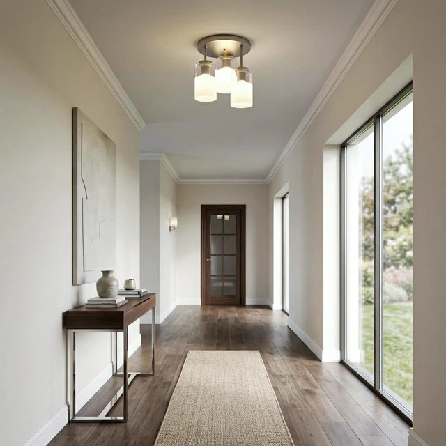 Alt view image 5 of 7 - Maxax 3-Lights Nickel Semi Flush Mount Ceiling Light Fixture, 11.5" Modern Farmhouse Light Fixture with Clear Frosted Glass, E26 Base, for Kitchen, Foyer, Hallway, Entryway, Bedroom, Stairs