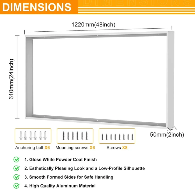 Alt view image 2 of 6 - 2x4FT LED Flat Panel Light Surface Mount Kits, 2" Wide Frame, 2 Pack