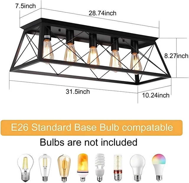 Alt view image 3 of 7 - 5-Light Farmhouse Flush Mount Ceiling Light Black Kitchen Island Dimmable