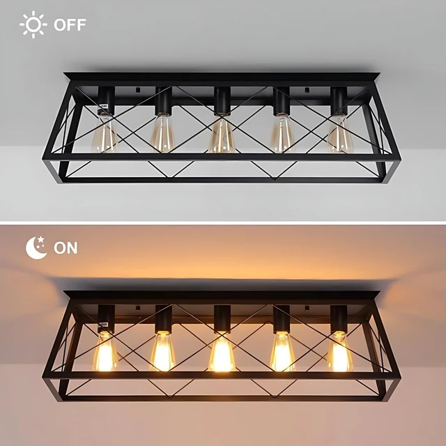 Alt view image 4 of 7 - 5-Light Farmhouse Flush Mount Ceiling Light Black Kitchen Island Dimmable
