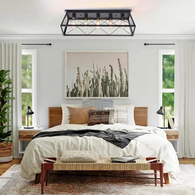 Alt view image 6 of 7 - 5-Light Farmhouse Flush Mount Ceiling Light Black Kitchen Island Dimmable