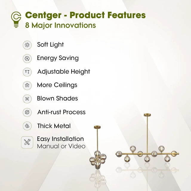Alt view image 6 of 7 - Linear Sputnik Dining Chandelier, Gold with Grey Globe, 40 Inch