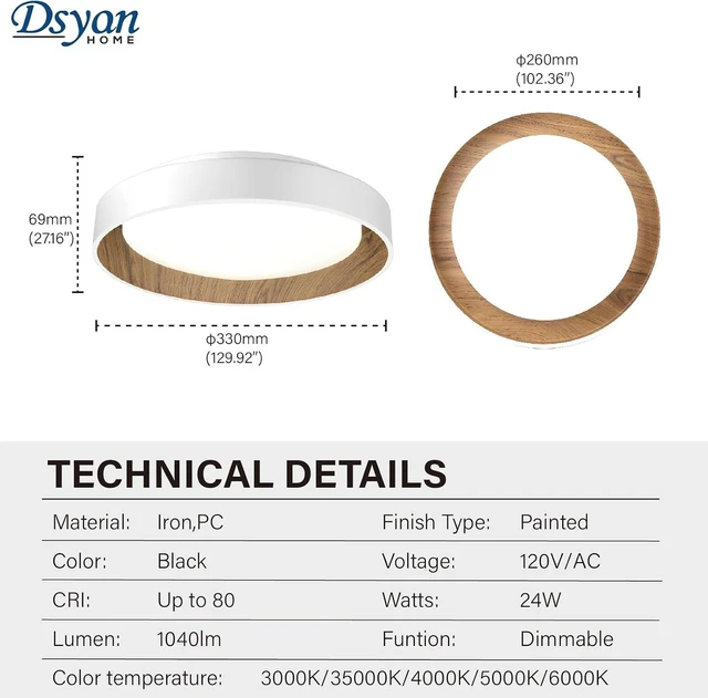 Alt view image 2 of 7 - 2pack White Flush Mount Ceiling Light,13inch Vintage Ceiling Light,Dimmable Led Minimalist Ceiling Lamp,24W Ceiling Light Fixture Wood Grain,Ceiling Lamp for Bedroom,Kitchen,Hawlly,Laundry
