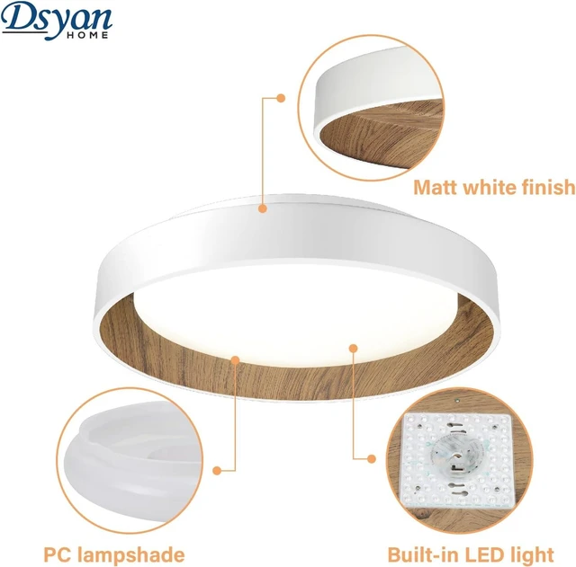 Alt view image 3 of 7 - 2pack White Flush Mount Ceiling Light,13inch Vintage Ceiling Light,Dimmable Led Minimalist Ceiling Lamp,24W Ceiling Light Fixture Wood Grain,Ceiling Lamp for Bedroom,Kitchen,Hawlly,Laundry