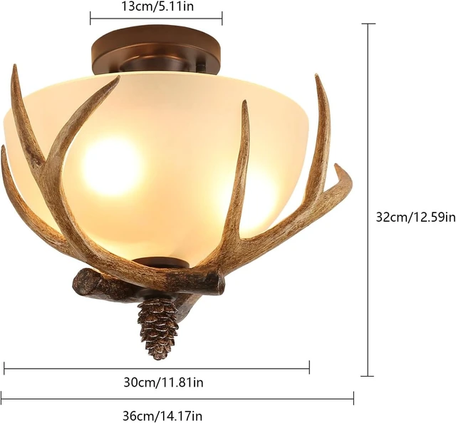 Alt view image 6 of 7 - Deer Ceiling Lights, Antler Vintage Farmhouse Rustic Ceiling Light Fixture, 3 Lamp Holders Pine Cones Elk Xmas Decor Dining Room Foyer Ceiling Light Lamp