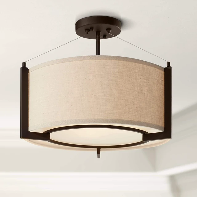 Alt view image 2 of 7 - Stinson 17 1/4" Wide Linen Bronze 3-Light Semi-Flush Mount Ceiling Fixture