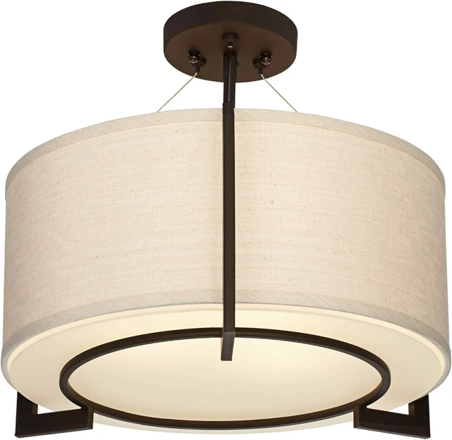 Main image of Stinson 17 1/4" Wide Linen Bronze 3-Light Semi-Flush Mount Ceiling Fixture