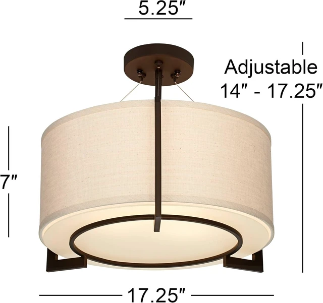 Alt view image 4 of 7 - Stinson 17 1/4" Wide Linen Bronze 3-Light Semi-Flush Mount Ceiling Fixture